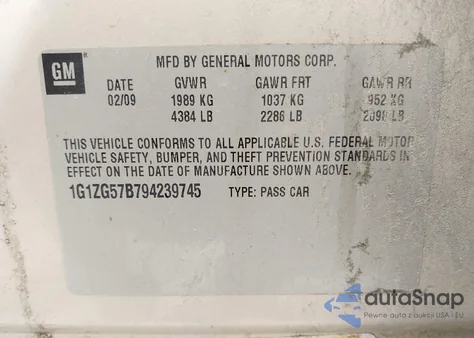 2009 Chevrolet Malibu Ls из США, поврежденный, VIN 1G1ZG57B794239745